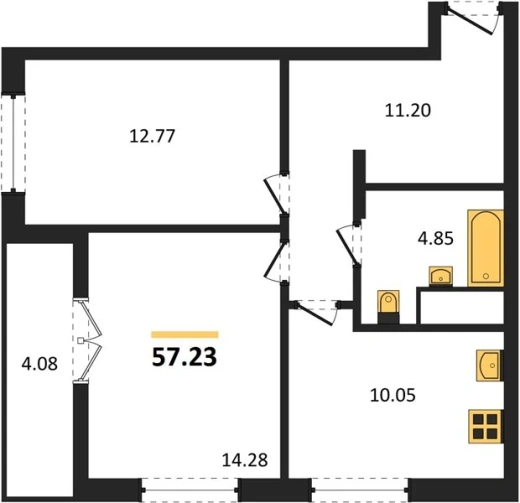 Квартира 2-комн. 57.23 кв. м
