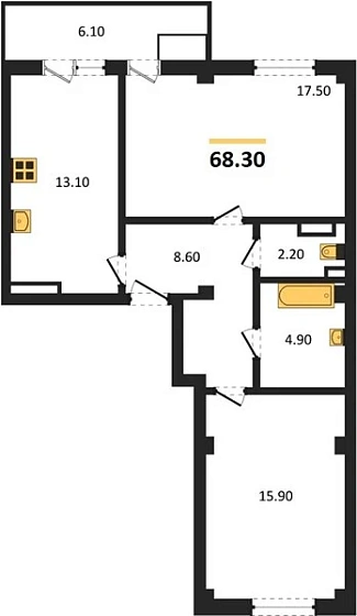 Квартира 2-комн. 68.3 кв. м