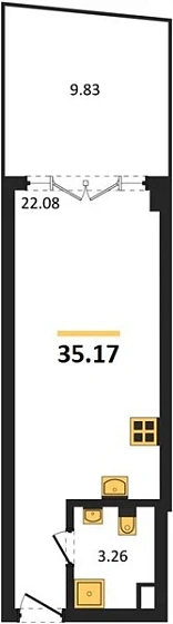 Апартаменты Студия 35.32 кв. м