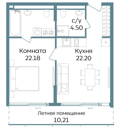 Апартаменты 2-комн. 59.09 кв. м