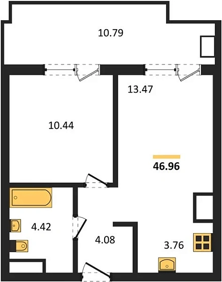 Апартаменты 1-комн. 46.96 кв. м