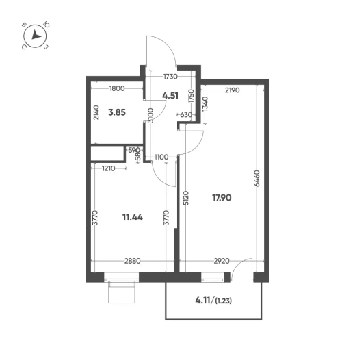 Квартира 1-комн. 38.93 кв. м