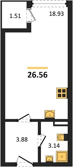 Квартира Студия 26.56 кв. м