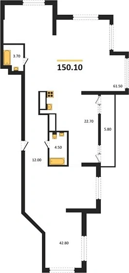 Квартира 2-комн. 150.1 кв. м