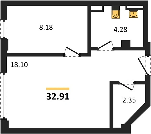 Квартира 2-комн. 32.91 кв. м