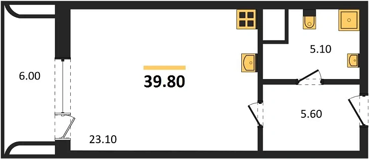 Квартира Студия 39.8 кв. м