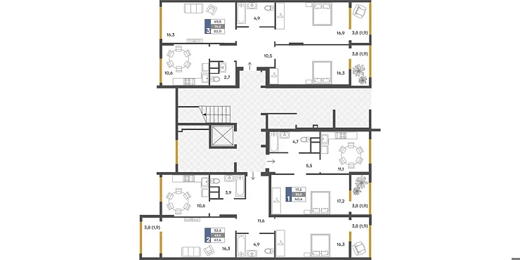Квартира 1-комн. 40.4 кв. м