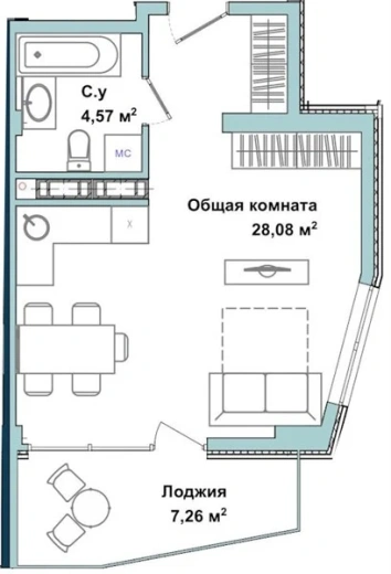 Апартаменты Студия 38.9 кв. м