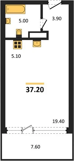 Квартира Студия 37.2 кв. м