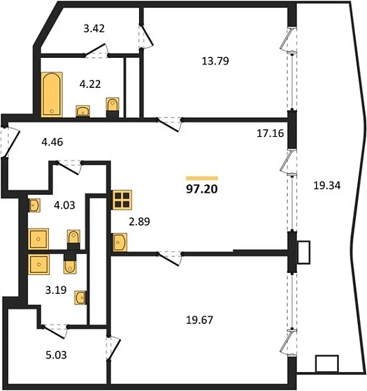 Апартаменты 2-комн. 97.2 кв. м