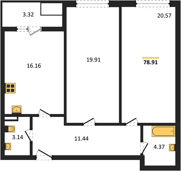 Квартира 2-комн. 78.91 кв. м