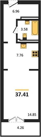 Квартира 1-комн. 37.41 кв. м