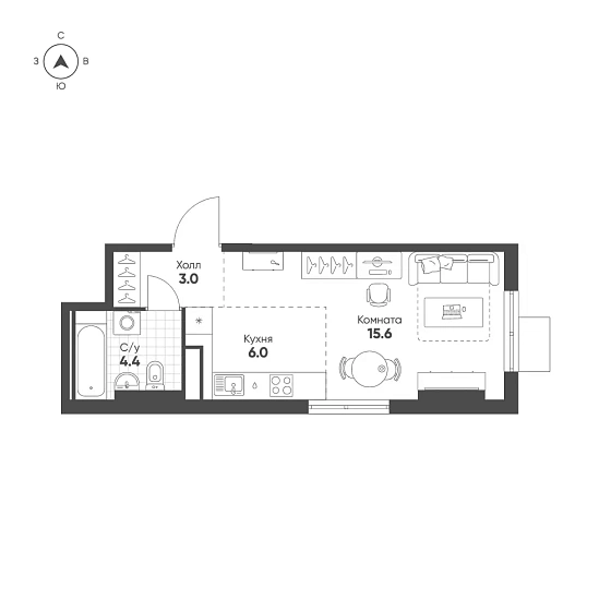 Квартира Студия 29 кв. м