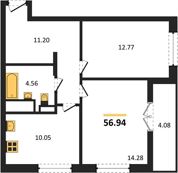 Квартира 2-комн. 56.94 кв. м