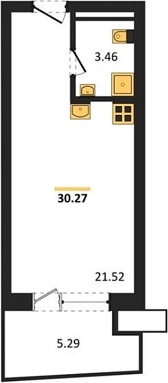 Апартаменты Студия 30.27 кв. м