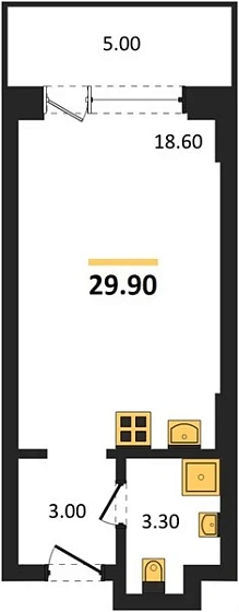 Апартаменты Студия 29.9 кв. м