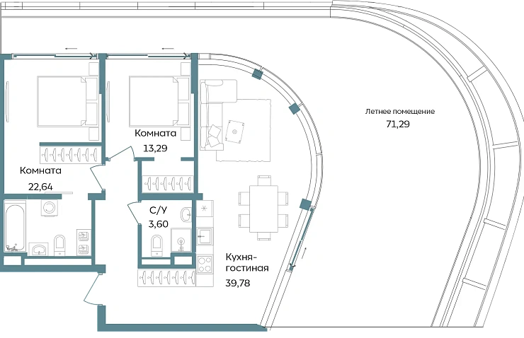 Апартаменты 3-комн. 150.6 кв. м