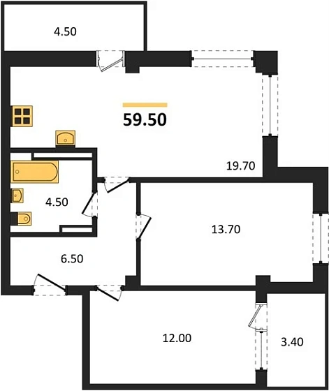 Квартира 2-комн. 56.2 кв. м