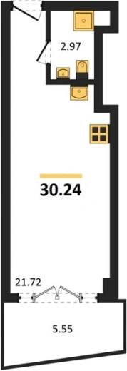 Апартаменты Студия 30.36 кв. м