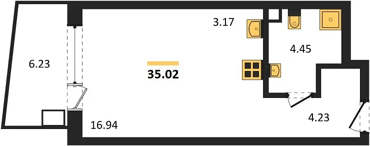 Апартаменты Студия 35.02 кв. м