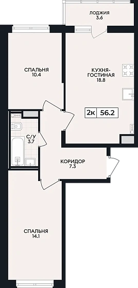 Квартира 2-комн. 56.2 кв. м
