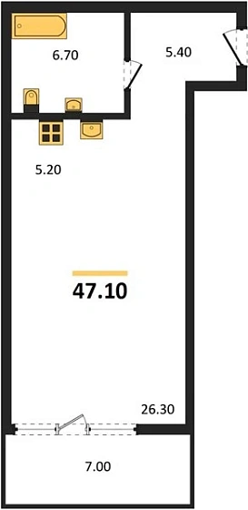 Квартира Студия 47.1 кв. м