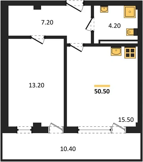 Апартаменты 1-комн. 50.5 кв. м