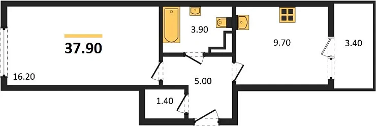 Квартира 1-комн. 37.9 кв. м