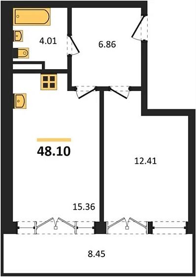 Квартира 1-комн. 48.1 кв. м