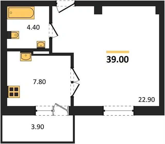 Квартира 1-комн. 39 кв. м