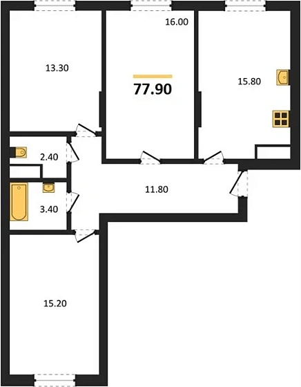 Квартира 3-комн. 77.9 кв. м