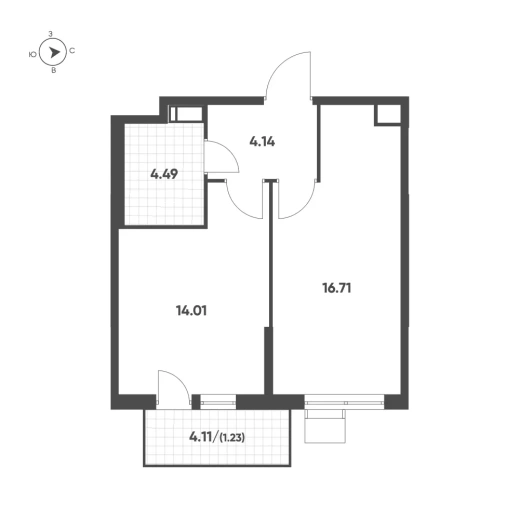 Квартира 1-комн. 40.48 кв. м