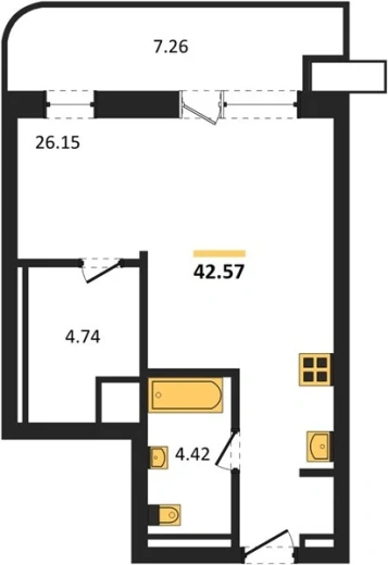 Апартаменты Студия 42.57 кв. м