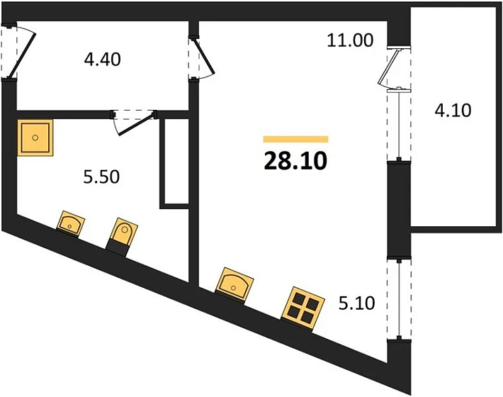 Квартира Студия 28.1 кв. м