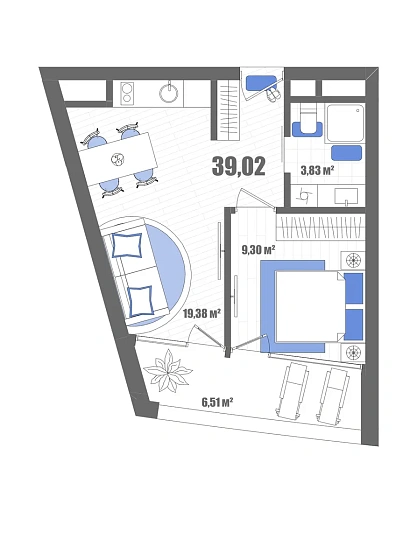 Апартаменты 1-комн. 39.02 кв. м