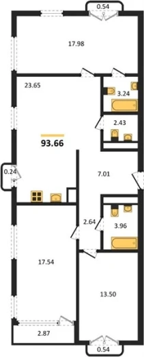 Квартира 3-комн. 93.66 кв. м