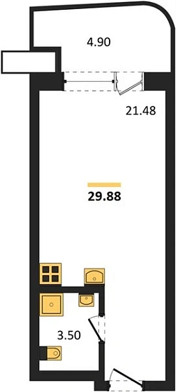Апартаменты Студия 29.88 кв. м