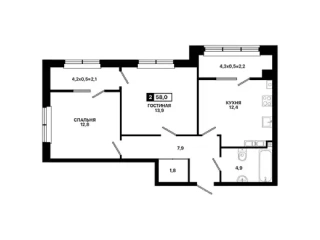 Квартира 2-комн. 58 кв. м