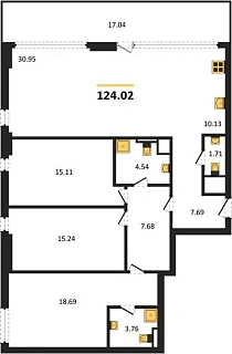 Квартира 4-комн. 124.02 кв. м