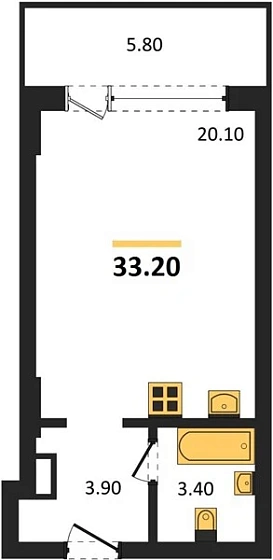 Апартаменты Студия 33.2 кв. м