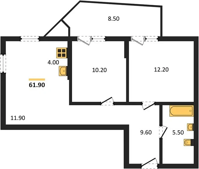 Квартира 2-комн. 61.9 кв. м