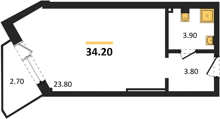 Апартаменты 1-комн. 34.2 кв. м