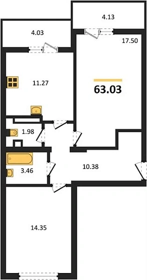 Квартира 2-комн. 63.03 кв. м