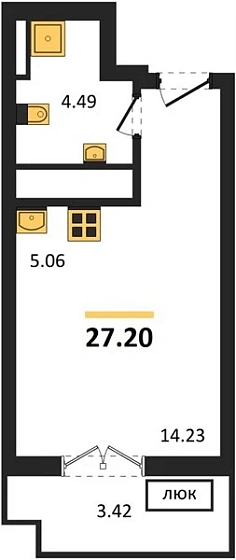 Квартира Студия 27.2 кв. м