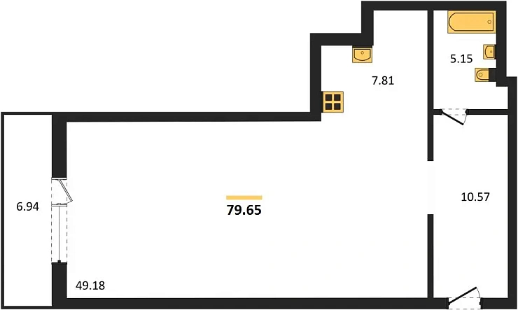 Апартаменты 1-комн. 79.65 кв. м