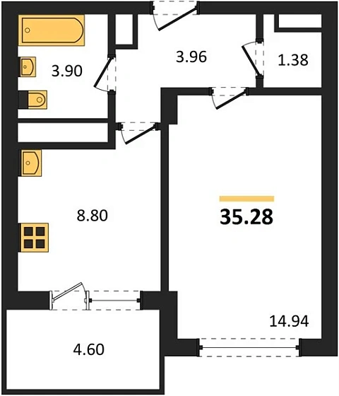 Квартира 1-комн. 35.28 кв. м