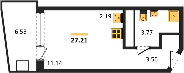 Апартаменты Студия 27.21 кв. м