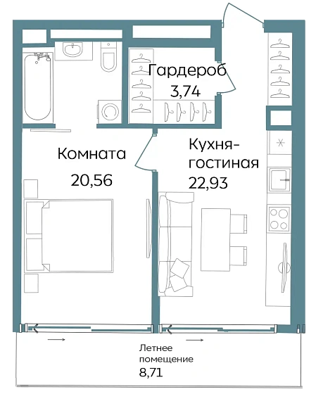 Объект недвижимости 55.94 кв. м