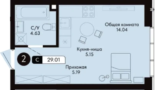Квартира Студия 29.01 кв. м