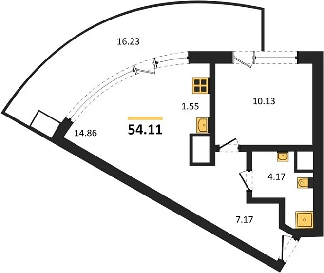 Апартаменты 1-комн. 54.11 кв. м
